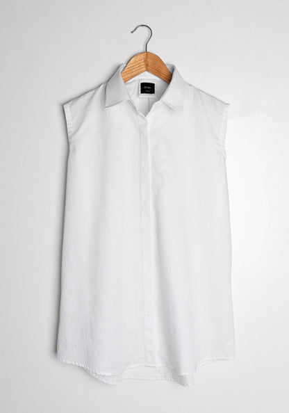 WHITE JACQUARD CRISP & AIRY SLEEVELESS SHIRT