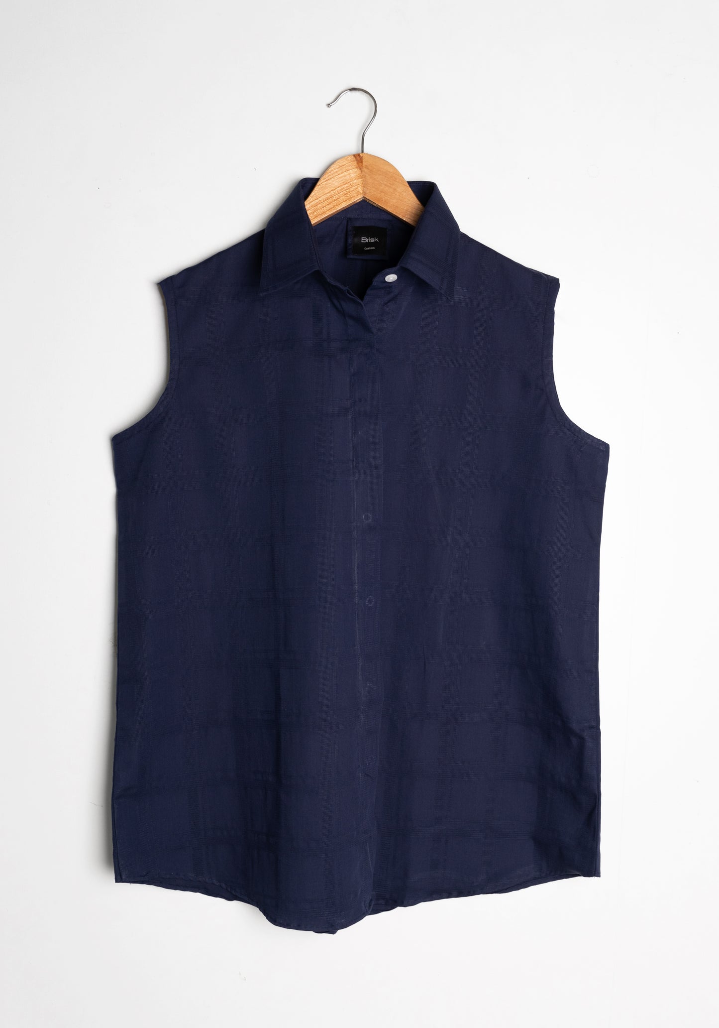 MIDNIGHT BLUE JACQUARD CRISP & AIRY SLEEVELESS SHIRT