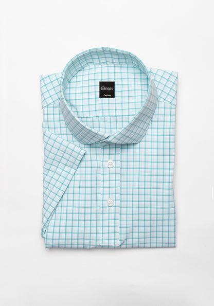 Fresh Green Four-Way Ultra Performance Stretch Boxes Half Sleeves Shirt - Sale