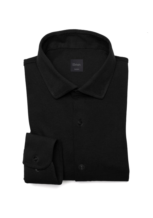 Washed Black Feather Soft Piqué Shirt - Cut Away Collar With Hidden Button Down