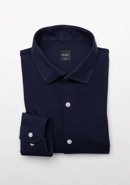 Midnight Blue Feather Soft Piqué Shirt - Cut Away Collar With Hidden Button Down