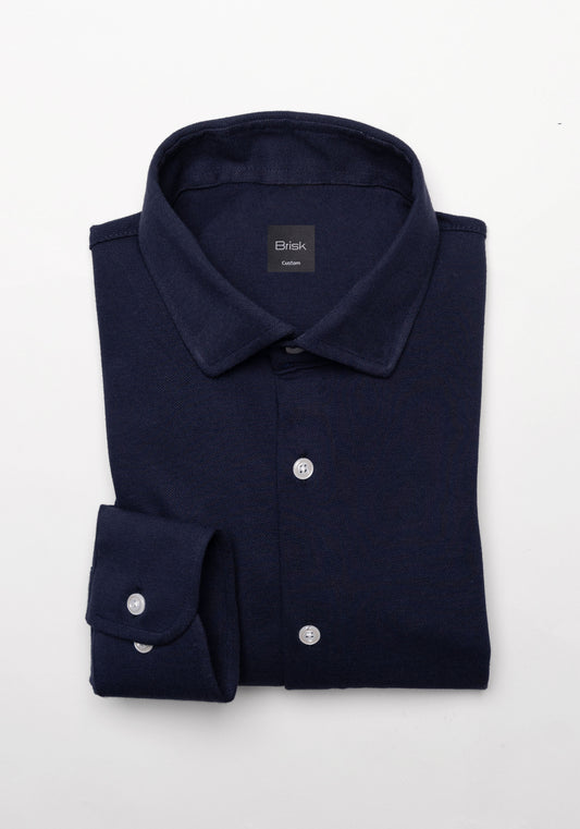 Midnight Blue Feather Soft Piqué Shirt - Cut Away Collar With Hidden Button Down