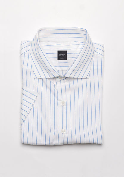 Blue on White Pencil Stripes Shirt - Half Sleeves - Sale