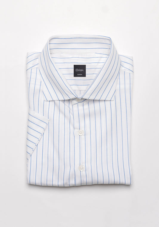 Blue on White Pencil Stripes Shirt - Half Sleeves - Sale