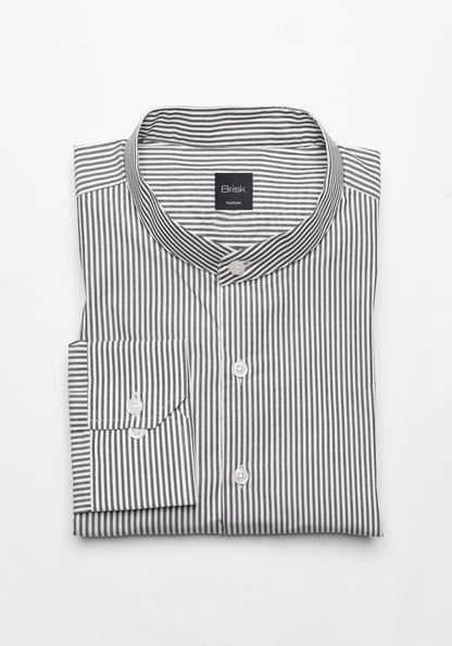 Charcoal Narrow Stripes Shirt - Band Collar - Sale