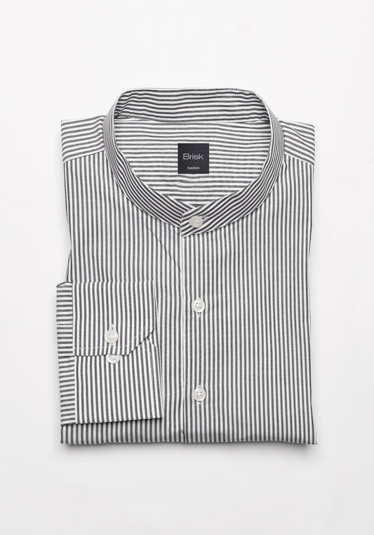 Charcoal Narrow Stripes Shirt - Band Collar - Sale