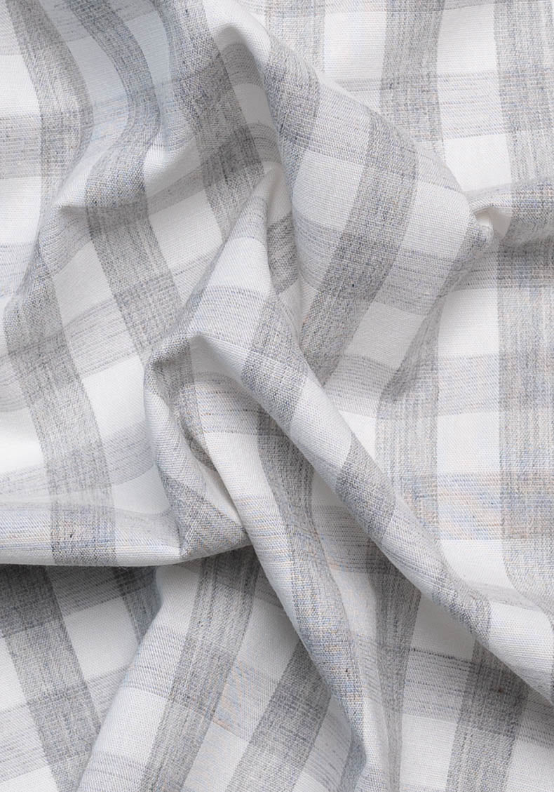 Soft Grey Melange Bold Gingham Stretch