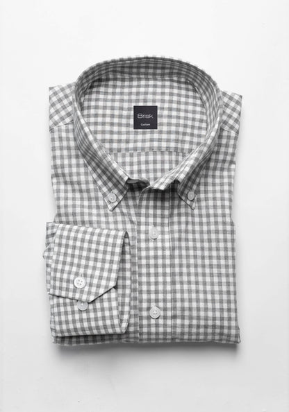 Melange Grey Peached Soft Gingham Shirt - Wrinkle Resistant