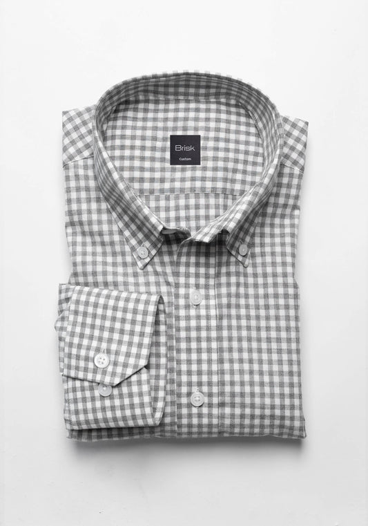 Melange Grey Peached Soft Gingham Shirt - Wrinkle Resistant