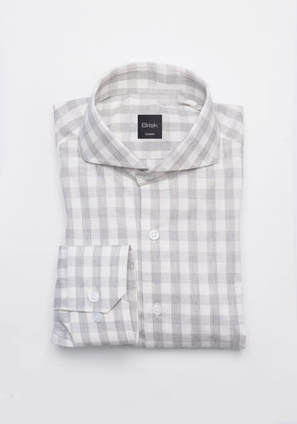Soft Grey Melange Bold Gingham Stretch Shirt