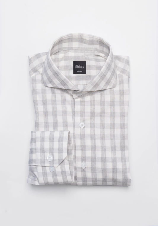 Soft Grey Melange Bold Gingham Stretch Shirt