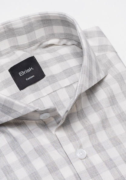 Soft Grey Melange Bold Gingham Stretch Shirt
