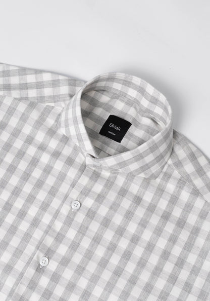 Soft Grey Melange Bold Gingham Stretch Shirt