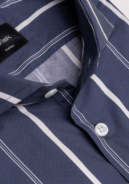 Fine White On Navy Wide Stripes Shirt - Sale