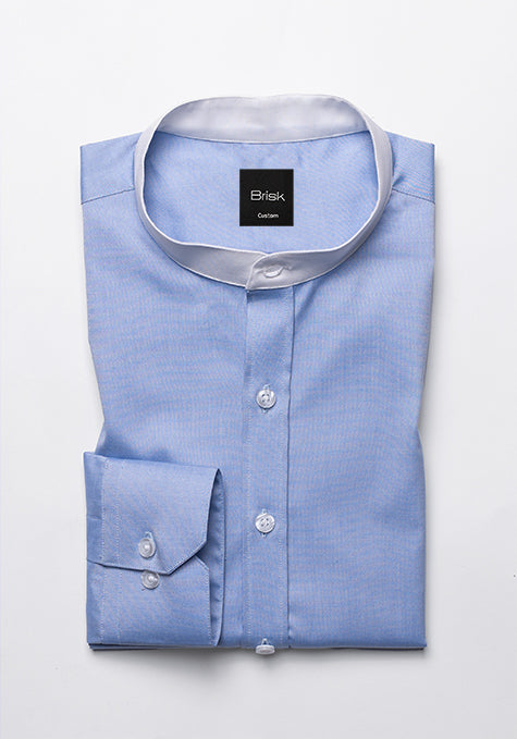 BLUE CHAMBRAY BAND COLLAR SHIRT - SALE