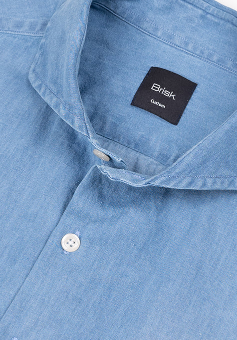 DENIM LIGHT WASH SHIRT - CUT AWAY EXTREME COLLAR