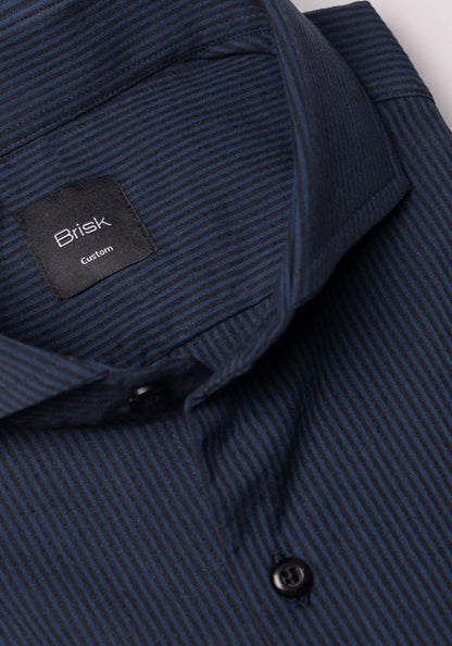 Black On Navy Thin Seersucker Stretch Stripes Shirt - Sale