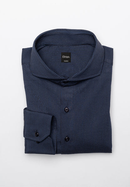 Black On Navy Thin Seersucker Stretch Stripes Shirt - Sale