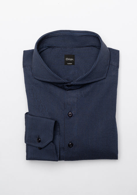 Black On Navy Thin Seersucker Stretch Stripes Shirt - Sale