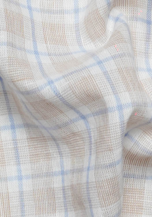 Beige Blue Tartan Cotton Linen-1