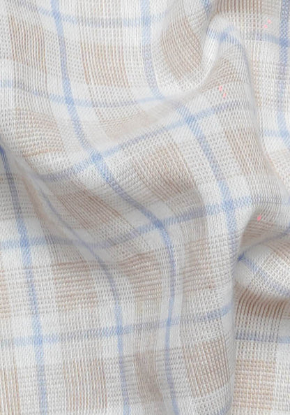 Beige Blue Tartan Cotton Linen-1
