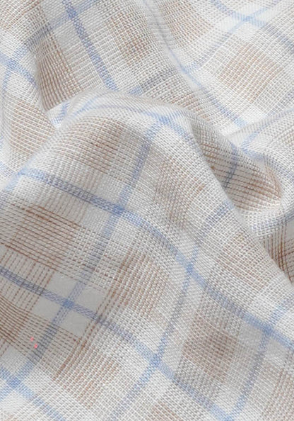 Beige Blue Tartan Cotton Linen-2