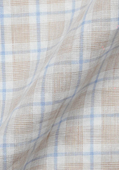 Beige Blue Tartan Cotton Linen