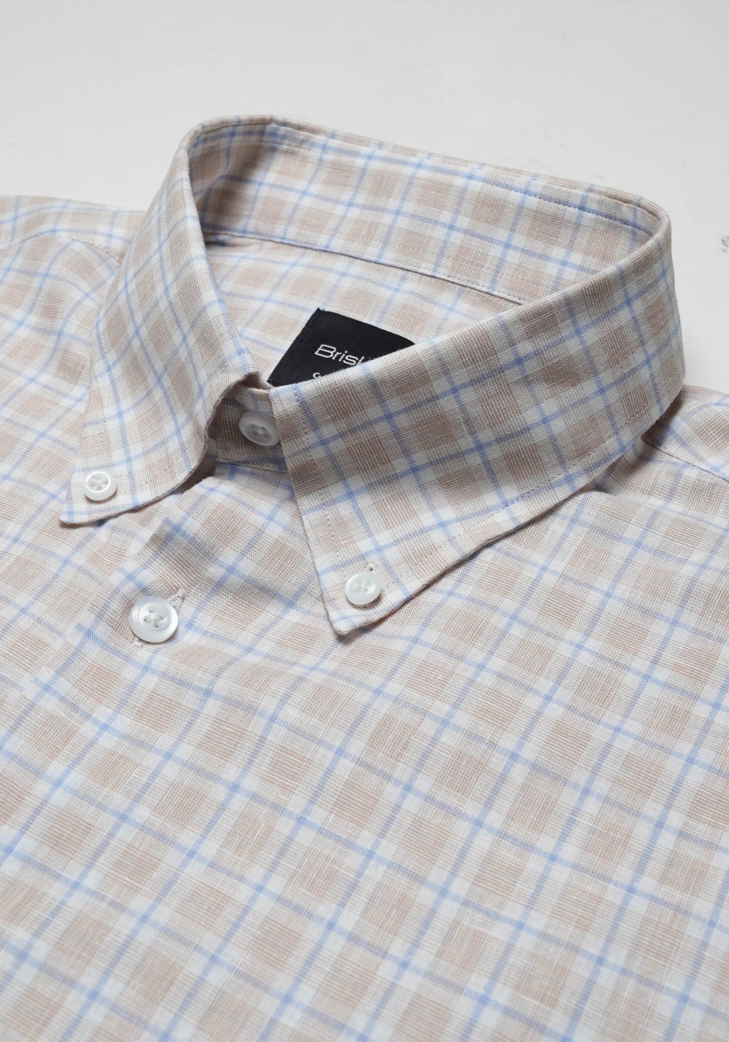 Beige Blue Tartan Cotton Linen Shirt-2