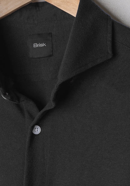 Washed Black Feather Soft Piqué Half Sleeve Shirt