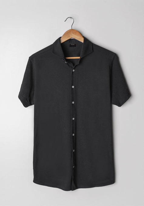 Washed Black Feather Soft Piqué Half Sleeve Shirt