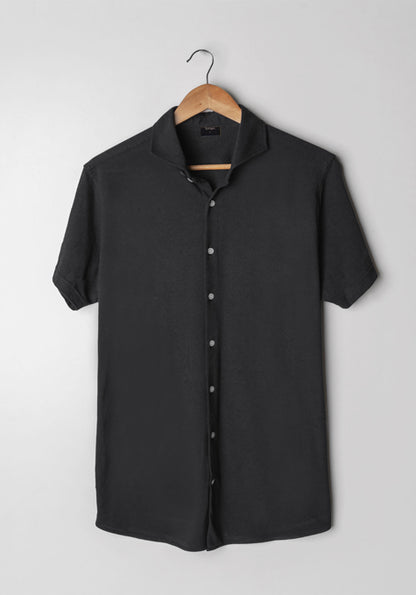 Washed Black Feather Soft Piqué Half Sleeve Shirt