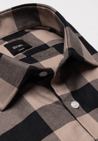 Black Beige Bold Boxes Heavy Flannel Shirt-1