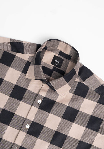 Black Beige Bold Boxes Heavy Flannel Shirt-2