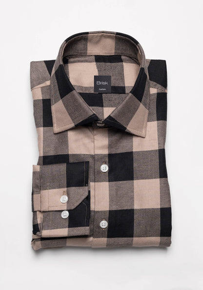 Black Beige Bold Boxes Heavy Flannel Shirt