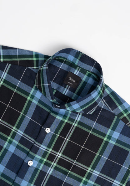 Black Blue Green Plaid Light Weight Flannel Shirt-2