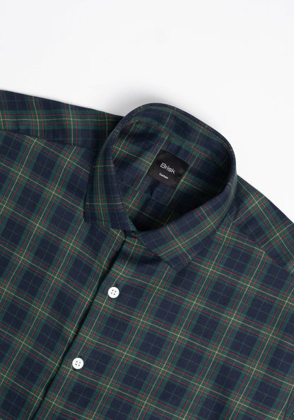 Blue Green Tartan Poly/Cotton Shirt-2