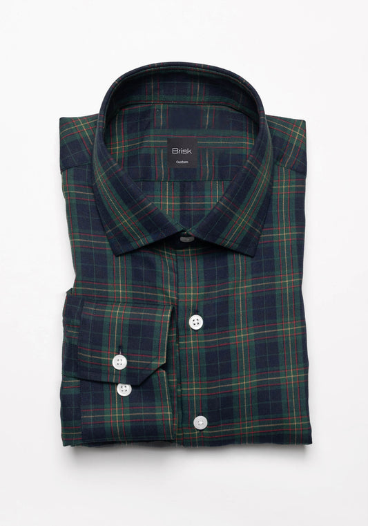 Blue Green Tartan Poly/Cotton Shirt