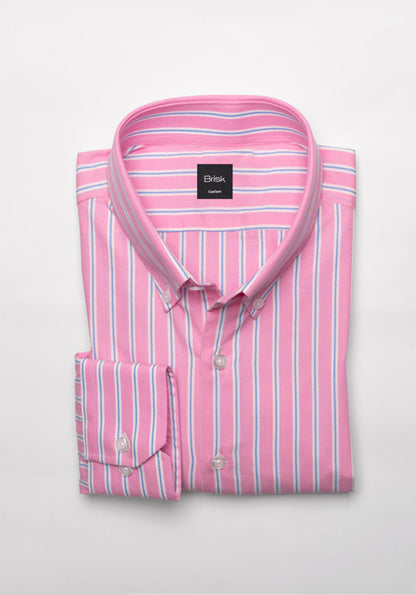 Blue On Pink Wide Stripes Shirt - Button Down Collar
