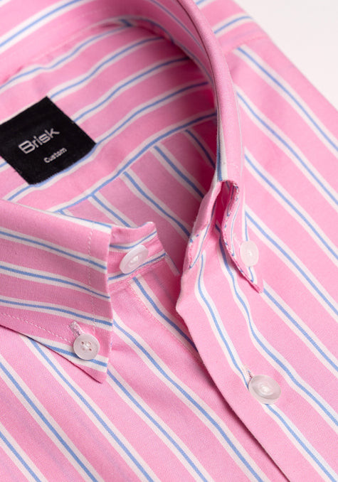 Blue On Pink Wide Stripes Shirt - Button Down Collar

