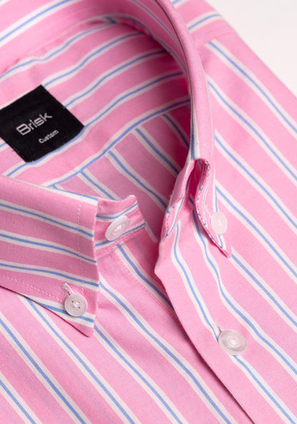 Blue On Pink Wide Stripes Shirt - Button Down Collar
