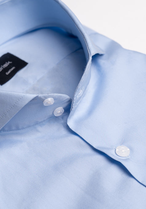 Egyptian Sky Blue Light Weight 80's Poplin Shirt - 2 Button Extreme Collar - Half Sleeves - Sale