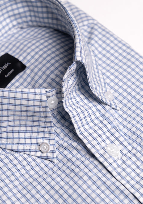Classic Blue Checkered Shirt - Cotton/Poly - Wrinkle Resistant
