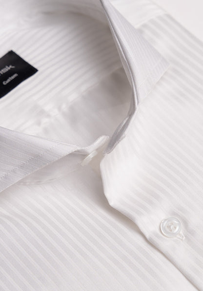Egyptian White Gloss Self Stripes Shirt - Sale