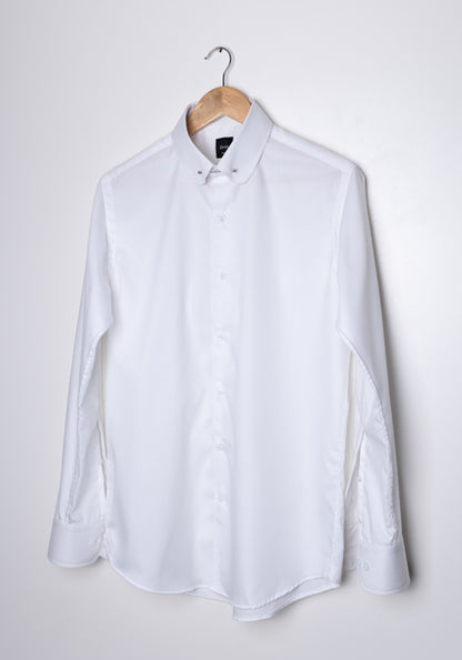 WHITE CLUB COLLAR SHIRT - PIN COLLAR