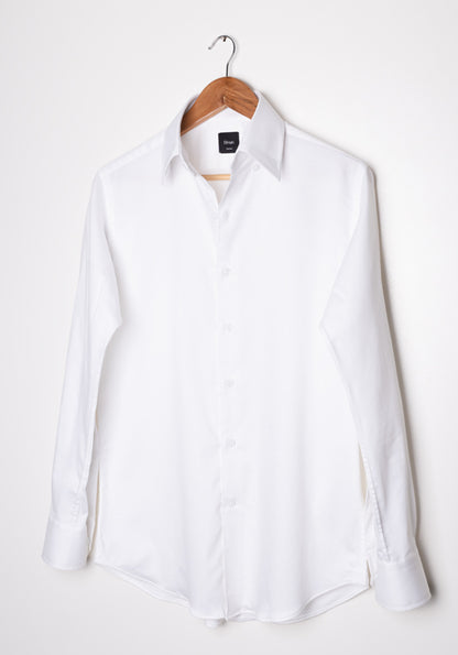 PEARL WHITE STRETCH HIGH COLLAR SHIRT - HIDDEN BUTTON DOWN