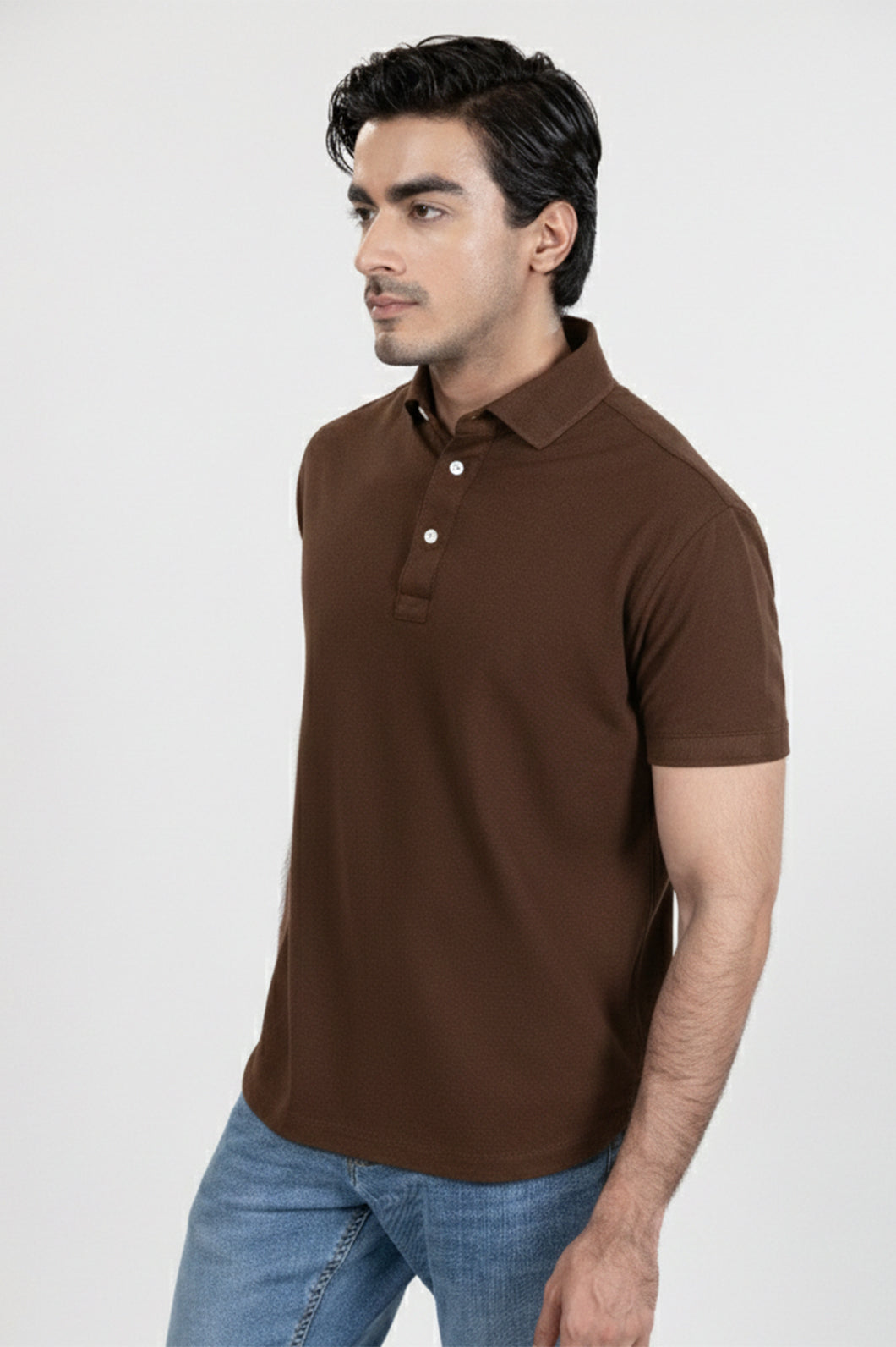 Brown Feather Soft Piqué Half Sleeve Polo Shirt-1