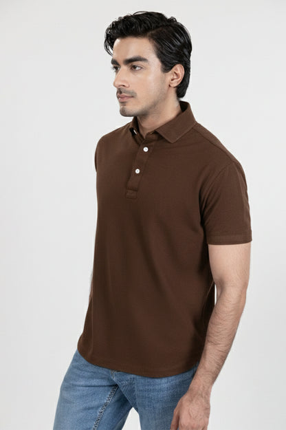 Brown Feather Soft Piqué Half Sleeve Polo Shirt-1