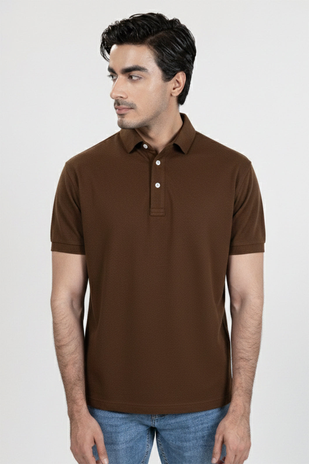 Brown Feather Soft Piqué Half Sleeve Polo Shirt