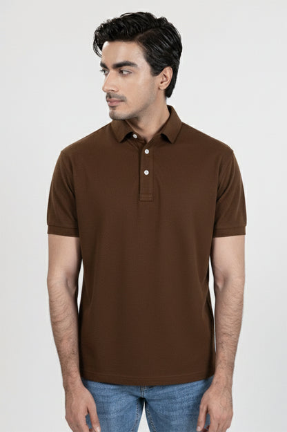 Brown Feather Soft Piqué Half Sleeve Polo Shirt