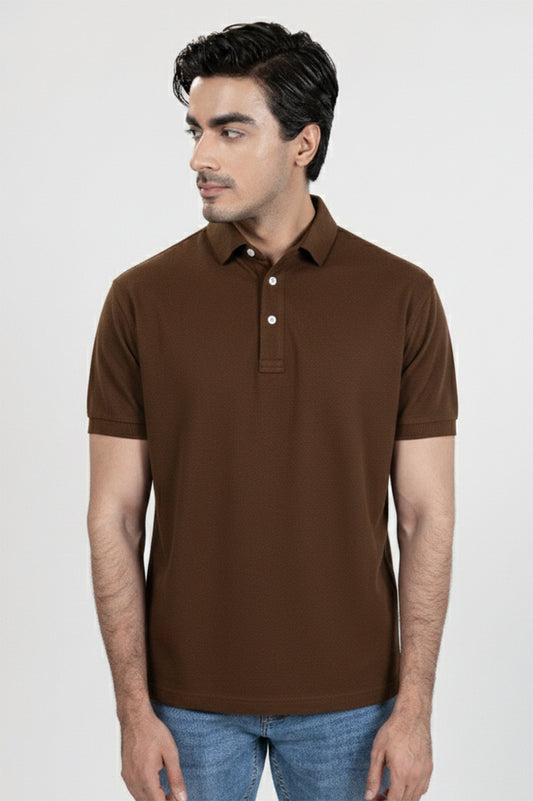 Brown Feather Soft Piqué Half Sleeve Polo Shirt